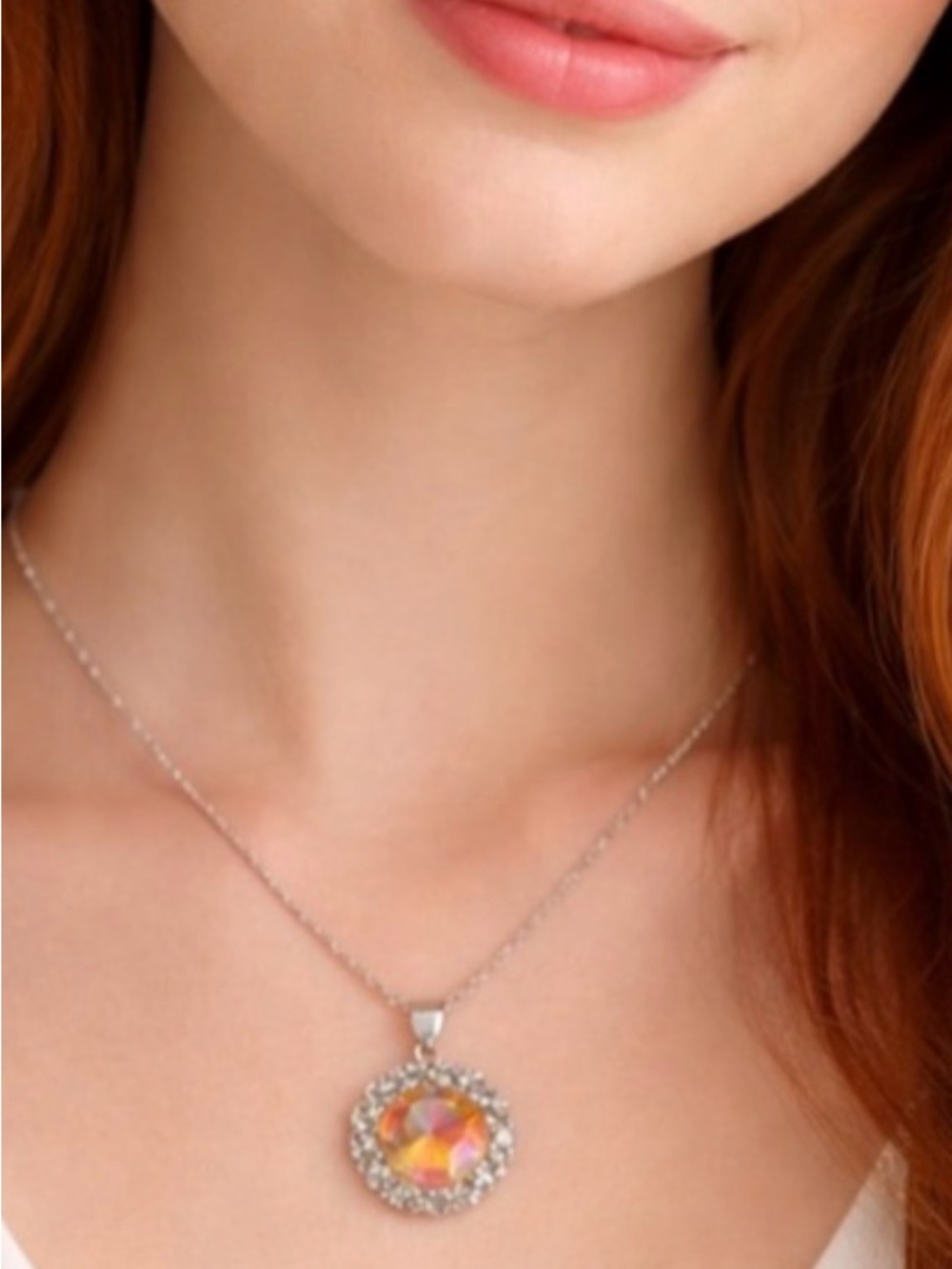 NIB RING BOMB PARTY Ombré Watermelon & White Topaz Necklace & Pendant